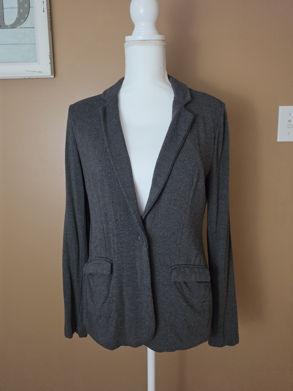 Magaschoni Dark Gray Knit Single-Button Blazer